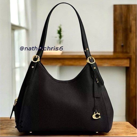 Coach Bella Medium Pebble Leather Shoulder Bag - Black NWT - Picture 3 of 16